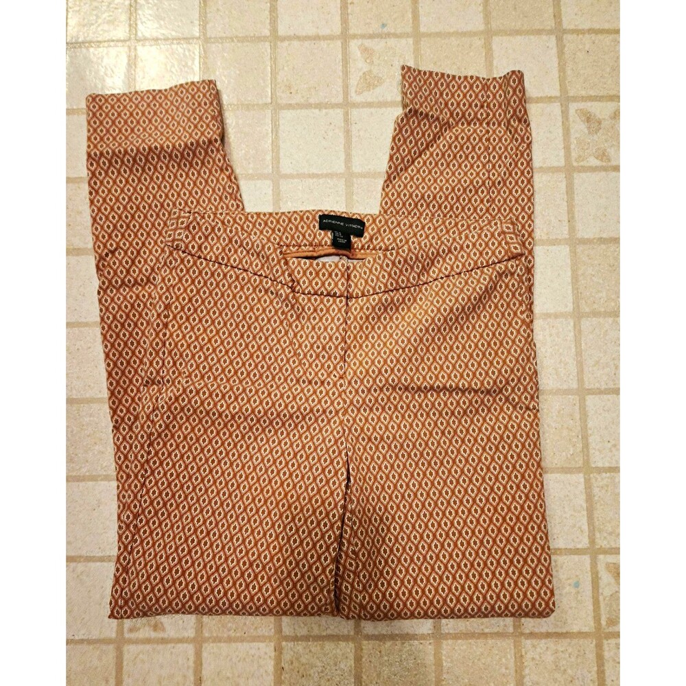 Adrienne Vittadini Geometric Ankle Pants Size 4 Brown Tan Stretch Crop Career
